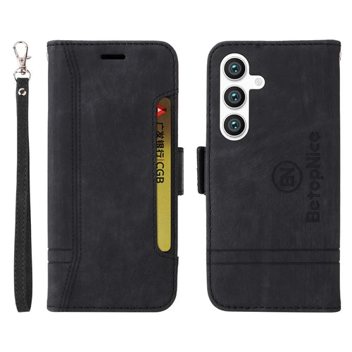 BETOPNICE 001 for Samsung Galaxy S24 Ultra Case PU Leather Stand Wallet Phone Cover - Black - 1