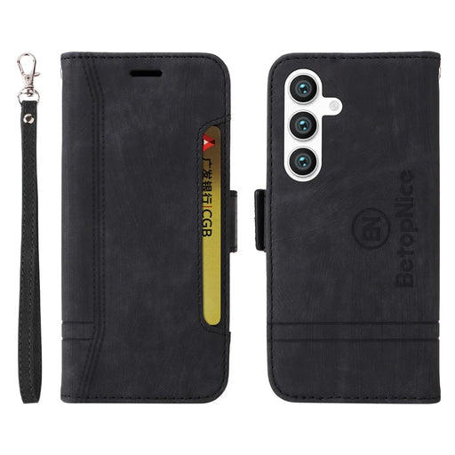 BETOPNICE 001 for Samsung Galaxy S24 Ultra Case PU Leather Stand Wallet Phone Cover - Black - 1