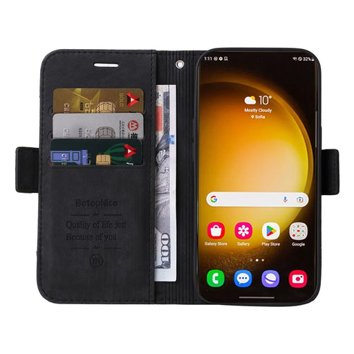 BETOPNICE 001 for Samsung Galaxy S24 Ultra Case PU Leather Stand Wallet Phone Cover - Black - 2