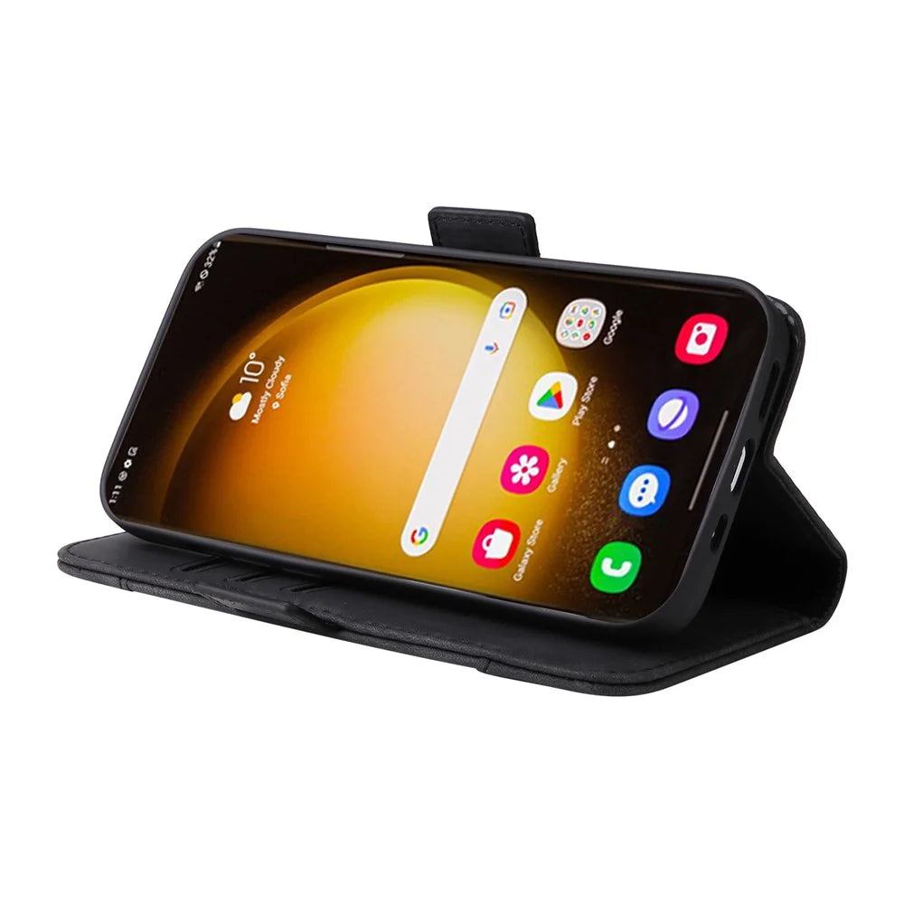 BETOPNICE 001 for Samsung Galaxy S24 Ultra Case PU Leather Stand Wallet Phone Cover - Black - 3