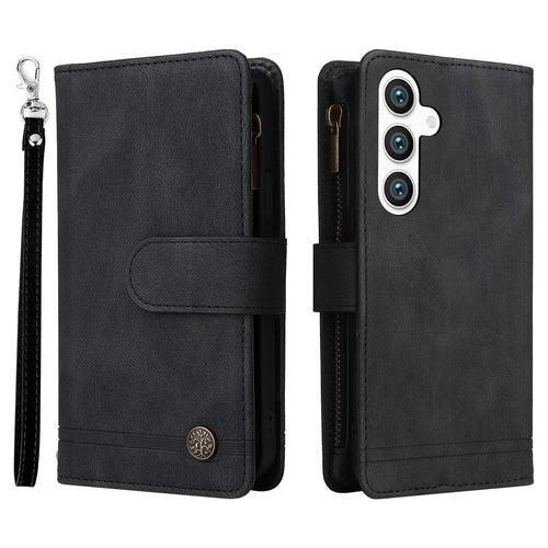 For Samsung Galaxy S24+ Case Multi Card Holder Zipper Phone Cover - Black - 1