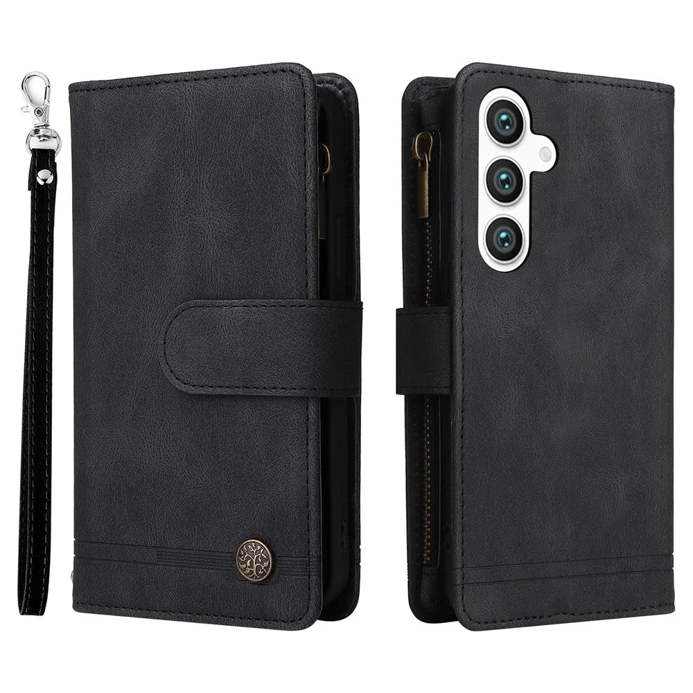 For Samsung Galaxy S24+ Case Multi Card Holder Zipper Phone Cover - Black - 1