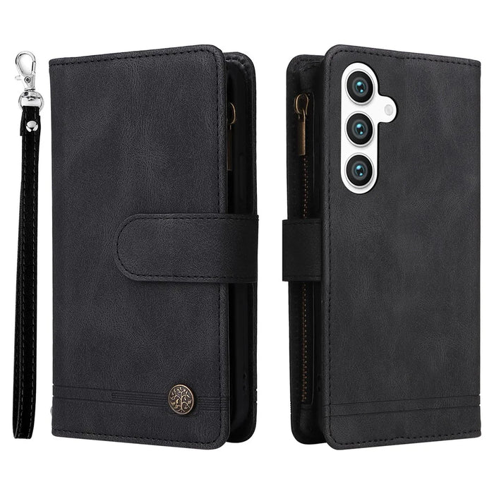 For Samsung Galaxy S24+ Case Multi Card Holder Zipper Phone Cover - Black - 1