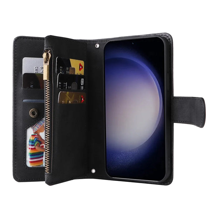 For Samsung Galaxy S24+ Case Multi Card Holder Zipper Phone Cover - Black - 2