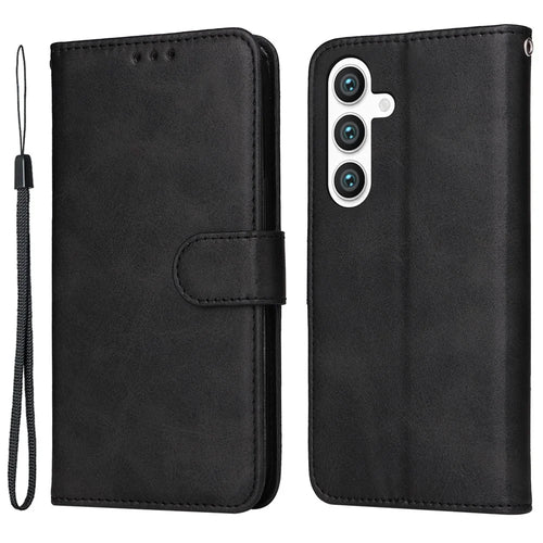 For Samsung Galaxy S24+ Case Wallet PU Leather Calf Texture Phone Cover - Black - 1