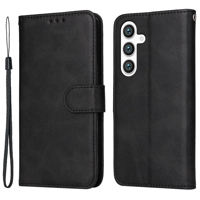 For Samsung Galaxy S24+ Case Wallet PU Leather Calf Texture Phone Cover - Black - 1