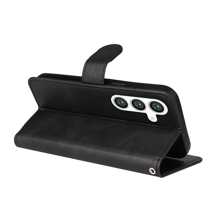 For Samsung Galaxy S24+ Case Wallet PU Leather Calf Texture Phone Cover - Black - 4