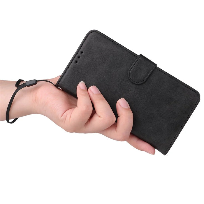 For Samsung Galaxy S24+ Case Wallet PU Leather Calf Texture Phone Cover - Black - 6