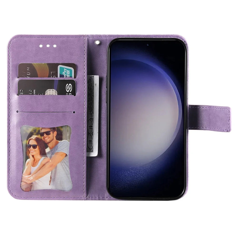 For Samsung Galaxy S24+ Case Floral Pattern PU Leather Wallet Stand Phone Cover - Purple - 2