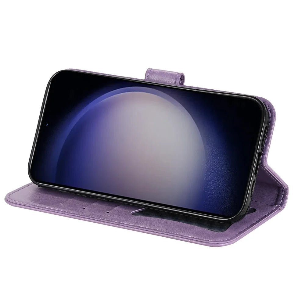 For Samsung Galaxy S24+ Case Floral Pattern PU Leather Wallet Stand Phone Cover - Purple - 3
