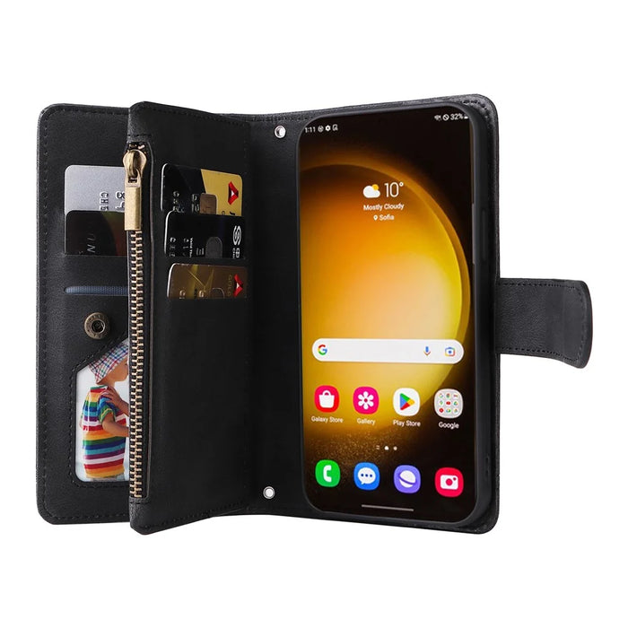 For Samsung Galaxy S24 Ultra Case Zipper Pocket Flip Leather Protective Phone Cover - Black - 2