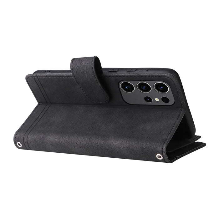 For Samsung Galaxy S24 Ultra Case Zipper Pocket Flip Leather Protective Phone Cover - Black - 4