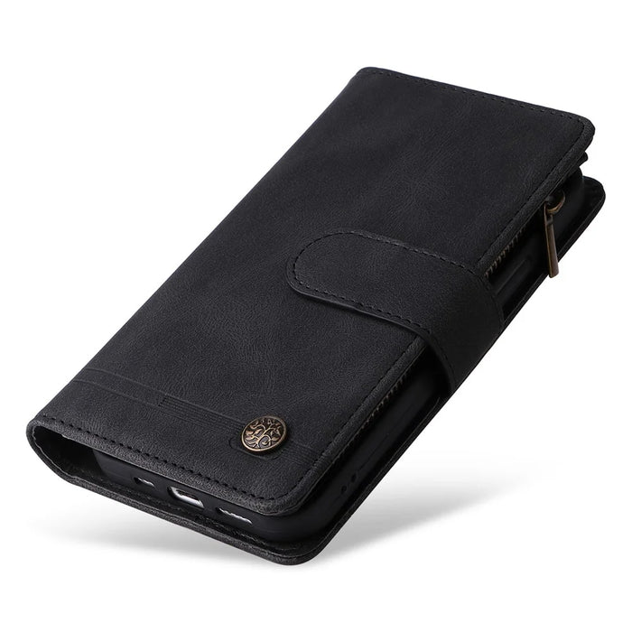 For Samsung Galaxy S24 Ultra Case Zipper Pocket Flip Leather Protective Phone Cover - Black - 6