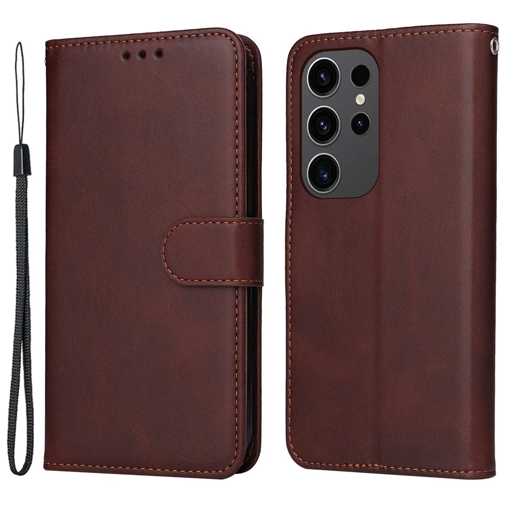 For Samsung Galaxy S24 Ultra Case Flip Stand PU Leather Protective Phone Cover - Brown - 1