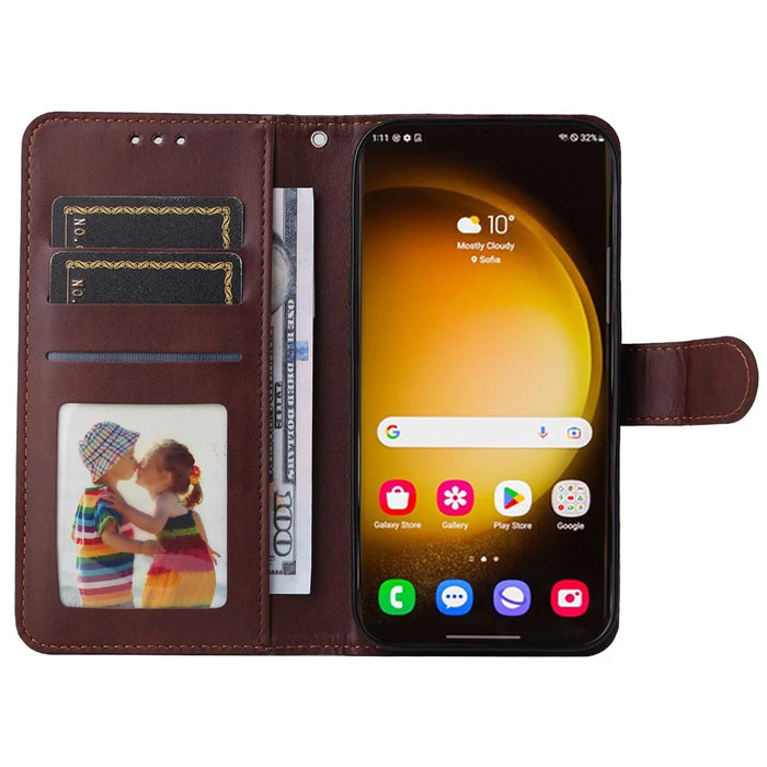 For Samsung Galaxy S24 Ultra Case Flip Stand PU Leather Protective Phone Cover - Brown - 2