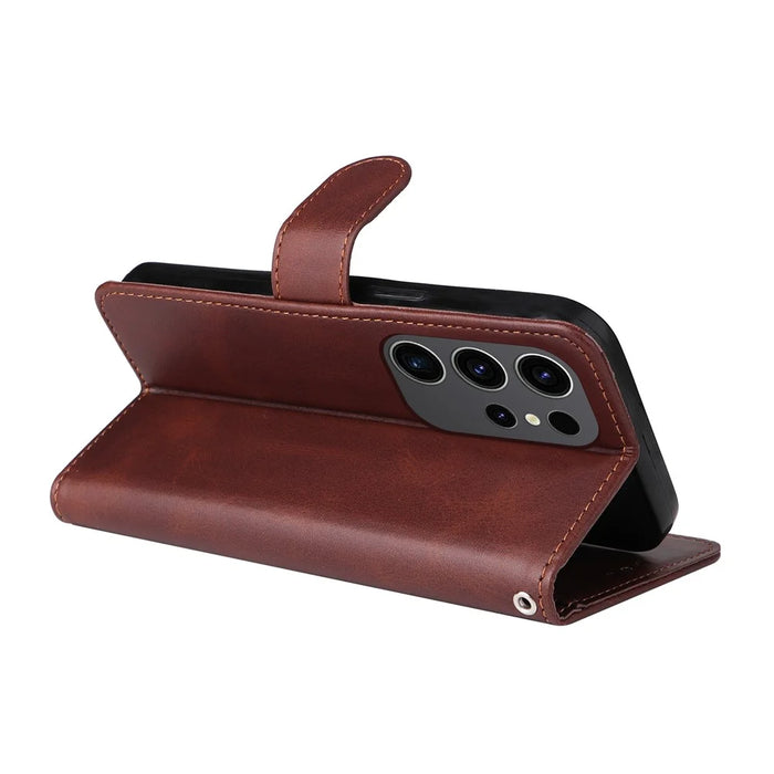 For Samsung Galaxy S24 Ultra Case Flip Stand PU Leather Protective Phone Cover - Brown - 4