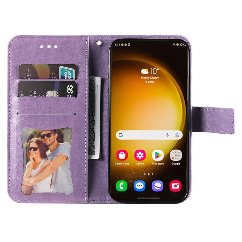 For Samsung Galaxy S24 Ultra Case Floral Pattern PU Leather Wallet Stand Phone Cover - Purple - 2
