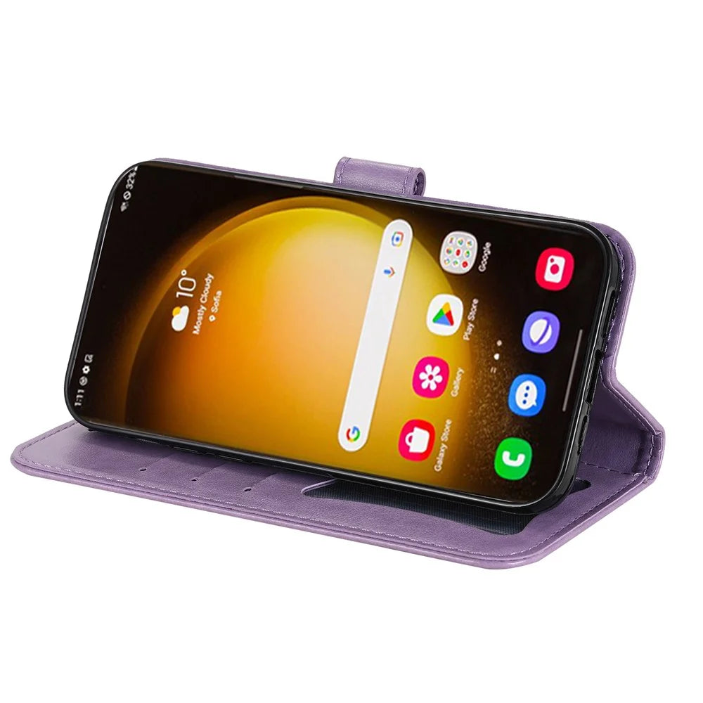 For Samsung Galaxy S24 Ultra Case Floral Pattern PU Leather Wallet Stand Phone Cover - Purple - 3