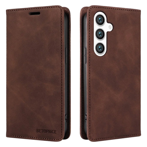 BETOPNICE 003 for Samsung Galaxy S24+ Case RFID Blocking Stand Leather Phone Cover - Brown - 1