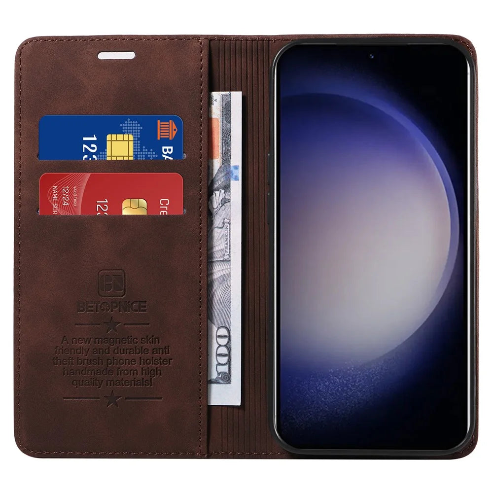 BETOPNICE 003 for Samsung Galaxy S24+ Case RFID Blocking Stand Leather Phone Cover - Brown - 2