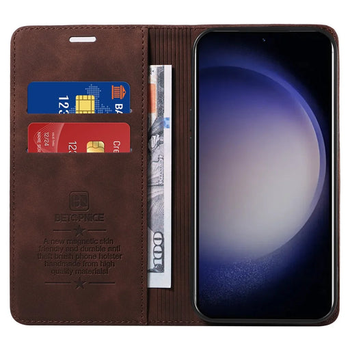 BETOPNICE 003 for Samsung Galaxy S24+ Case RFID Blocking Stand Leather Phone Cover - Brown - 2