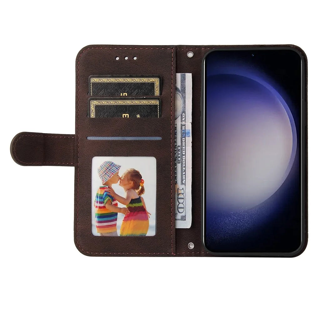 For Samsung Galaxy S24 Leather Wallet Cases Skin Touch Phone Cover Stand with Strap - Brown - 2