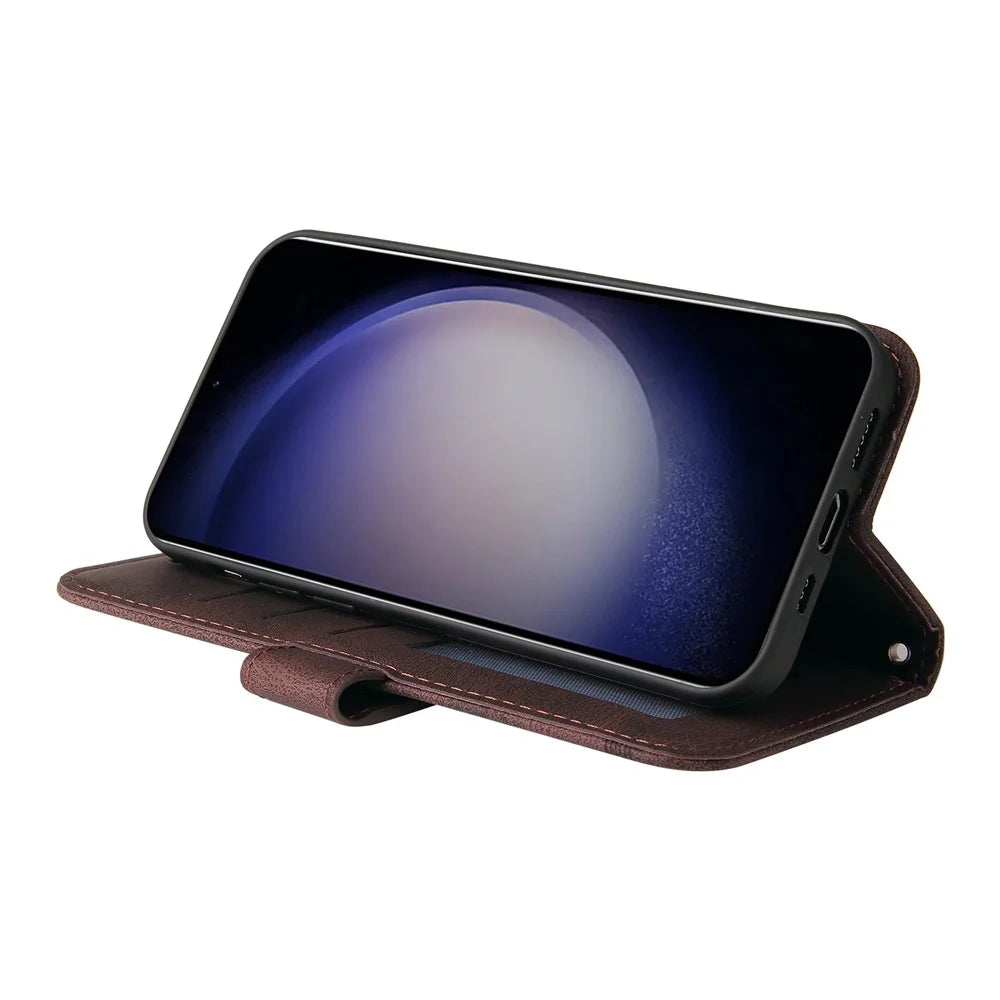 For Samsung Galaxy S24 Leather Wallet Cases Skin Touch Phone Cover Stand with Strap - Brown - 3
