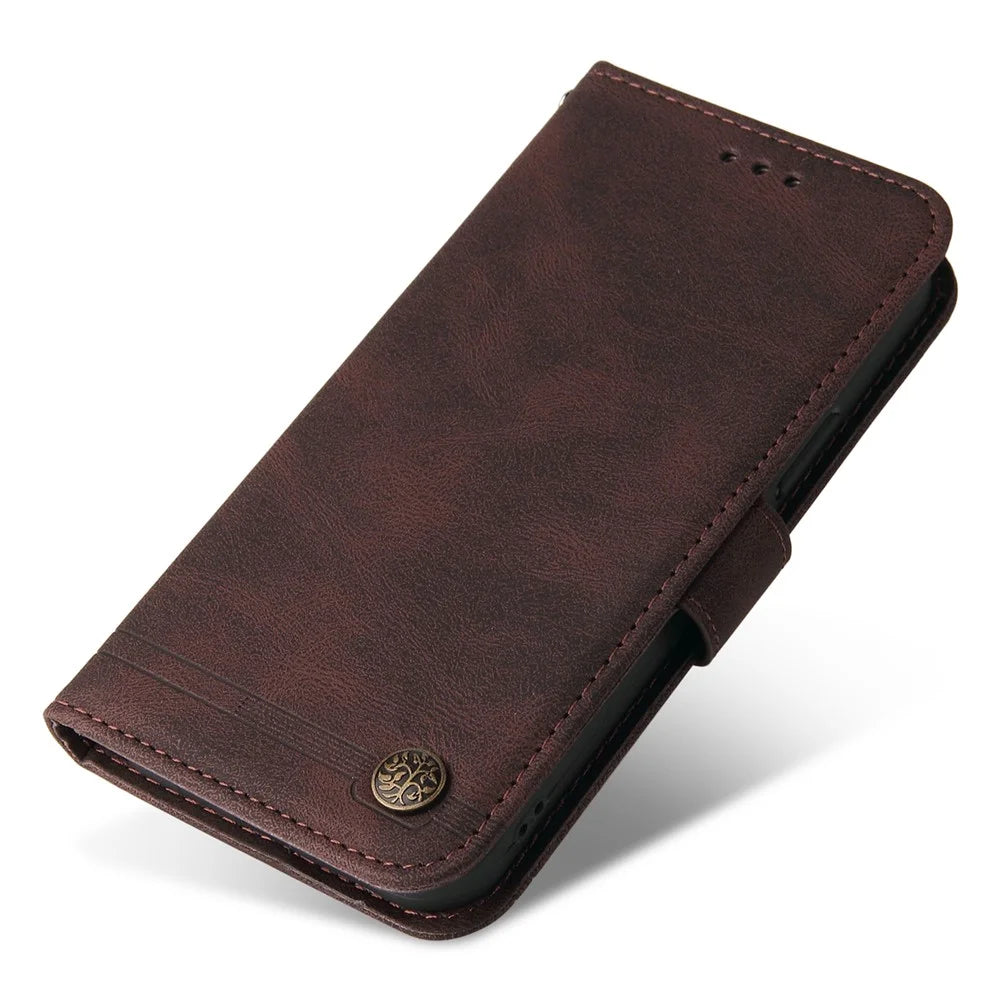 For Samsung Galaxy S24 Leather Wallet Cases Skin Touch Phone Cover Stand with Strap - Brown - 5