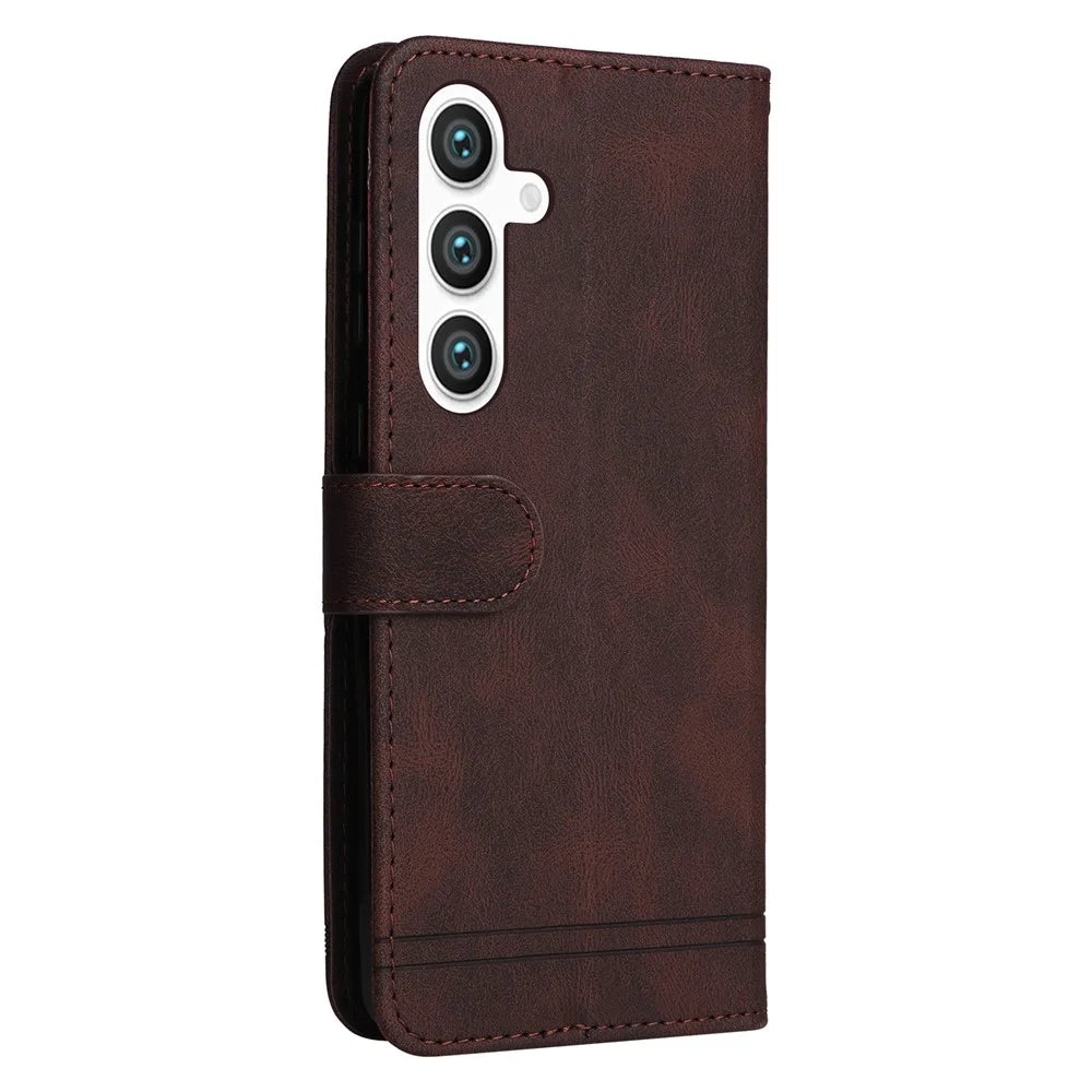 For Samsung Galaxy S24 Leather Wallet Cases Skin Touch Phone Cover Stand with Strap - Brown - 7