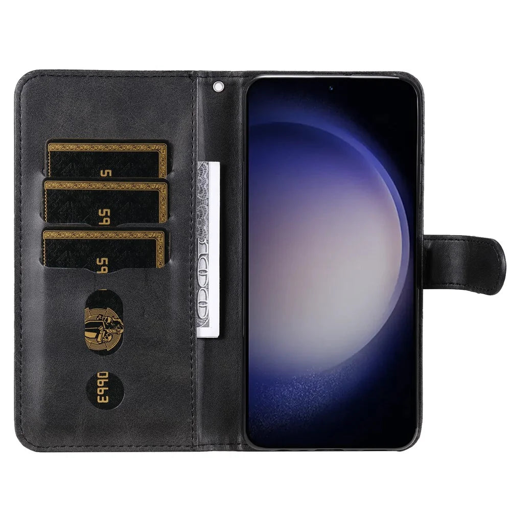 For Samsung Galaxy S24 Case Zipper Pocket  Flip PU Leather Protective Cover - Black - 2