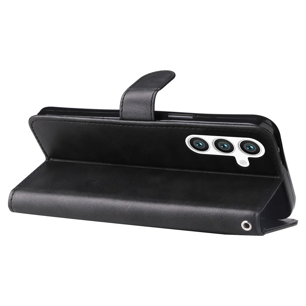 For Samsung Galaxy S24 Case Zipper Pocket  Flip PU Leather Protective Cover - Black - 4