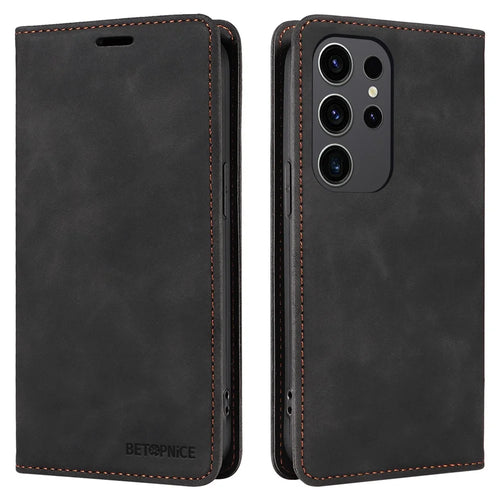 BETOPNICE 003 for Samsung Galaxy S24 Ultra Case Flip Wallet RFID Blocking Phone Cover - Black - 1