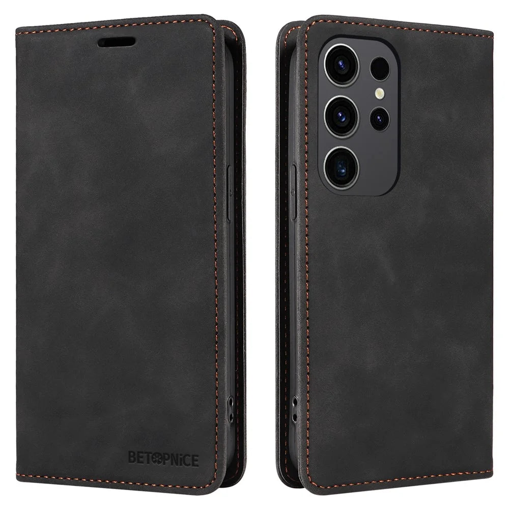 BETOPNICE 003 for Samsung Galaxy S24 Ultra Case Flip Wallet RFID Blocking Phone Cover - Black - 1