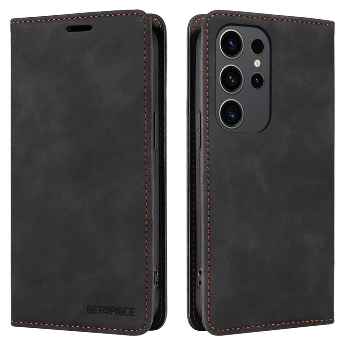 BETOPNICE 003 for Samsung Galaxy S24 Ultra Case Flip Wallet RFID Blocking Phone Cover - Black - 1