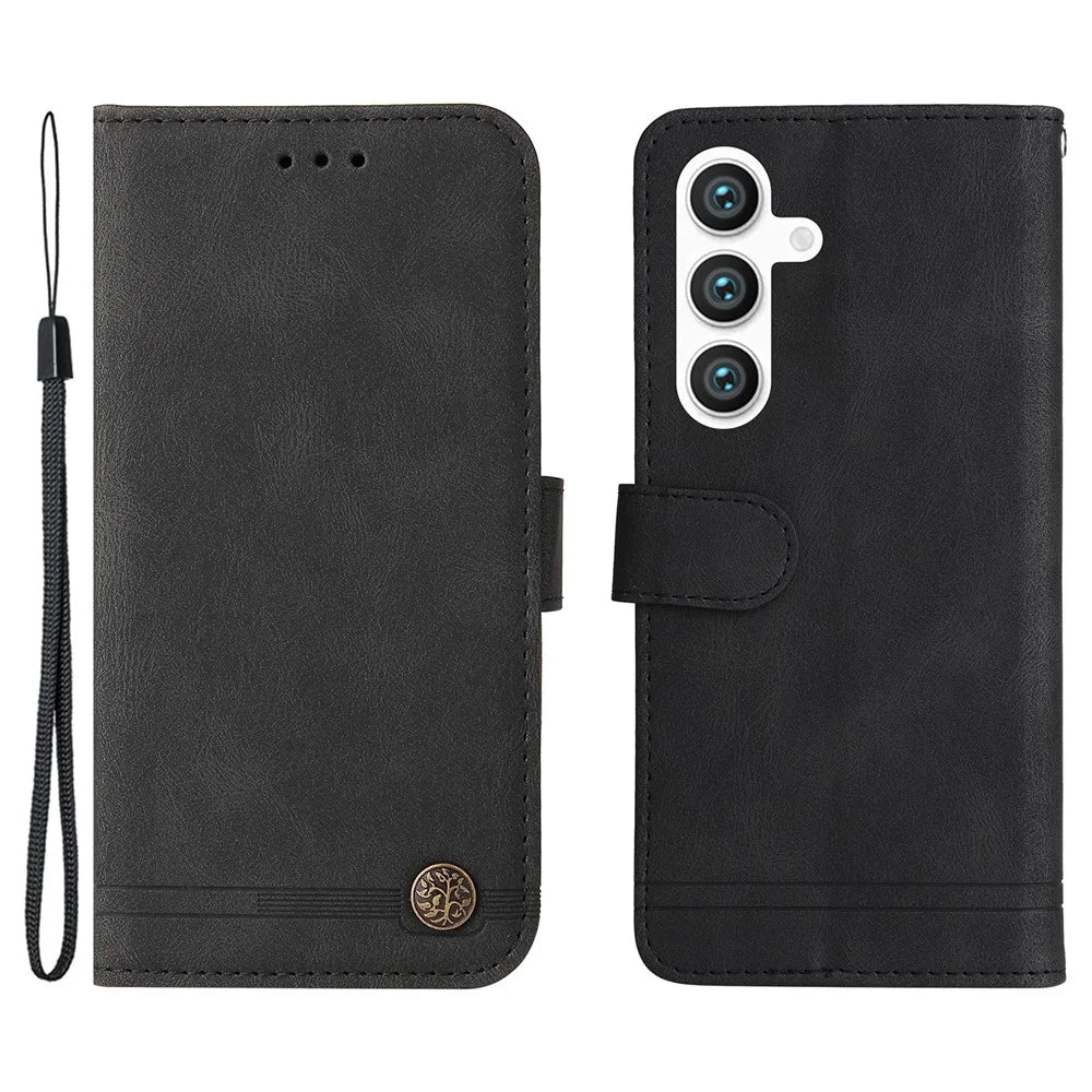 For Samsung Galaxy S24+ Leather Wallet Cases Skin Touch Phone Cover Stand with Strap - Black - 1
