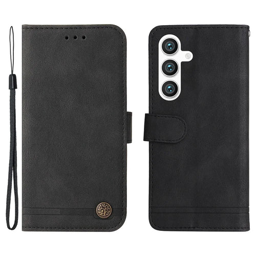 For Samsung Galaxy S24+ Leather Wallet Cases Skin Touch Phone Cover Stand with Strap - Black - 1