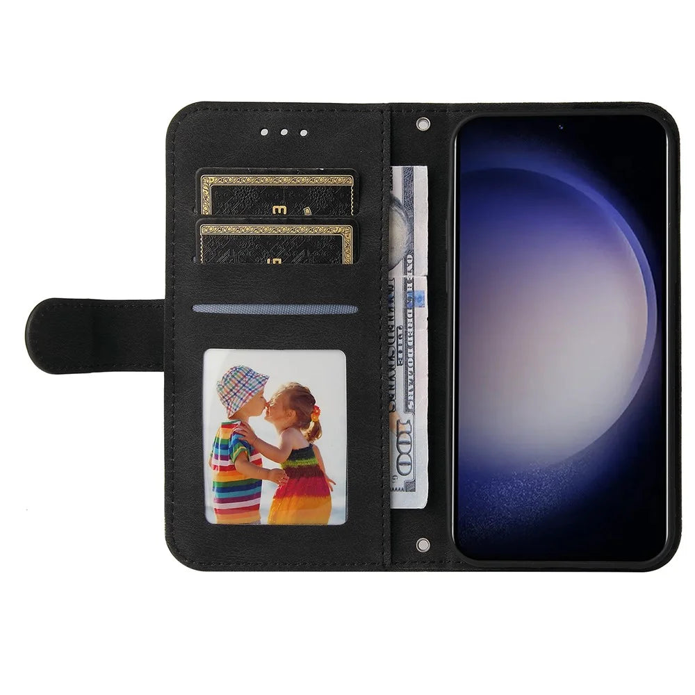 For Samsung Galaxy S24+ Leather Wallet Cases Skin Touch Phone Cover Stand with Strap - Black - 2