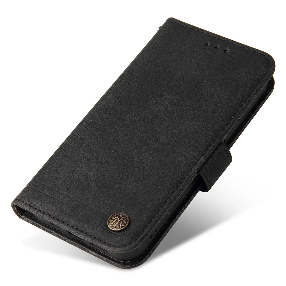 For Samsung Galaxy S24+ Leather Wallet Cases Skin Touch Phone Cover Stand with Strap - Black - 5