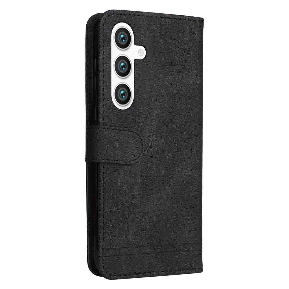 For Samsung Galaxy S24+ Leather Wallet Cases Skin Touch Phone Cover Stand with Strap - Black - 7