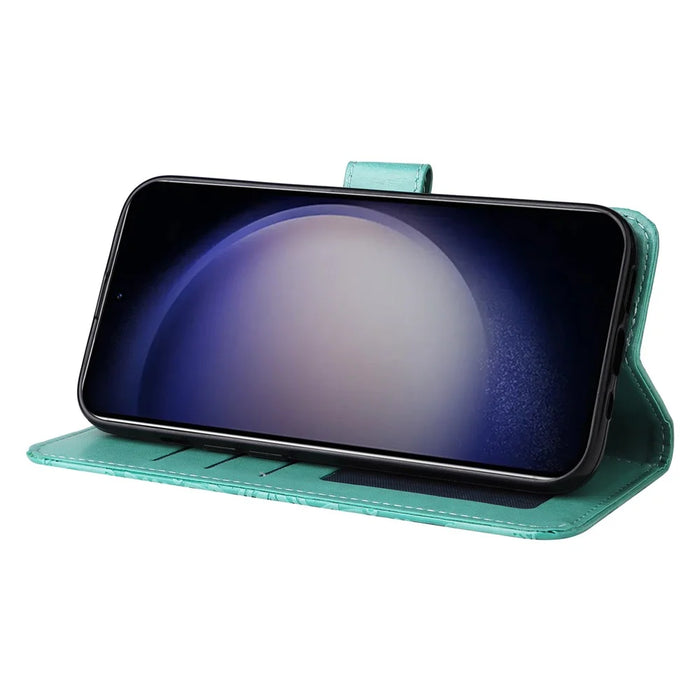 For Samsung Galaxy S24+ Case PU Leather Stand Wallet Sunflower Phone Cover - Green - 3