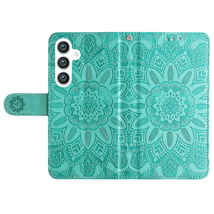 For Samsung Galaxy S24+ Case PU Leather Stand Wallet Sunflower Phone Cover - Green - 6