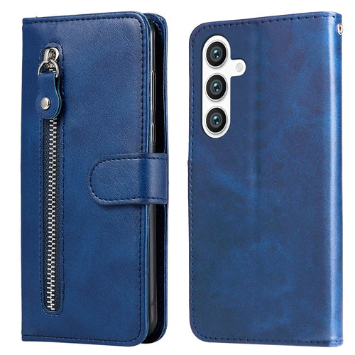 For Samsung Galaxy S24+ Case PU Leather Zipper Stand Folio Phone Cover - Blue - 1