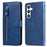 For Samsung Galaxy S24+ Case PU Leather Zipper Stand Folio Phone Cover - Blue - 1