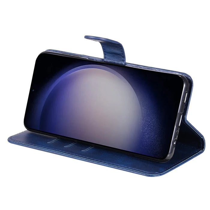 For Samsung Galaxy S24+ Case PU Leather Zipper Stand Folio Phone Cover - Blue - 3