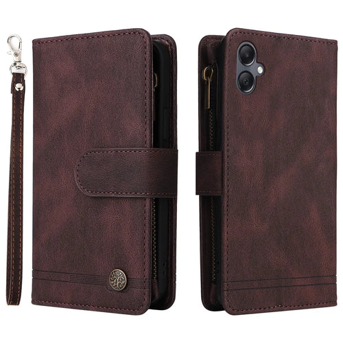 For Samsung Galaxy A05 4G Case Zipper Pocket Wallet Phone Leather Cover - Brown - 1