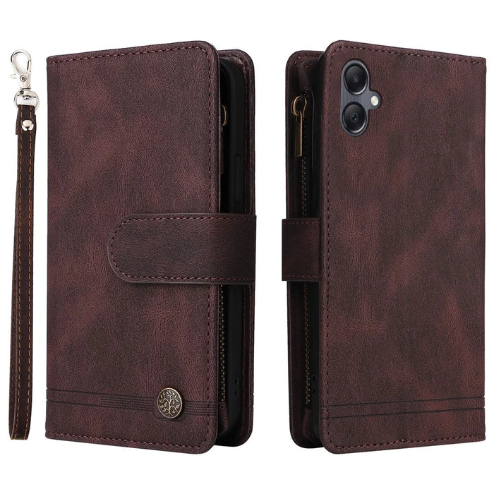 For Samsung Galaxy A05 4G Case Zipper Pocket Wallet Phone Leather Cover - Brown - 1