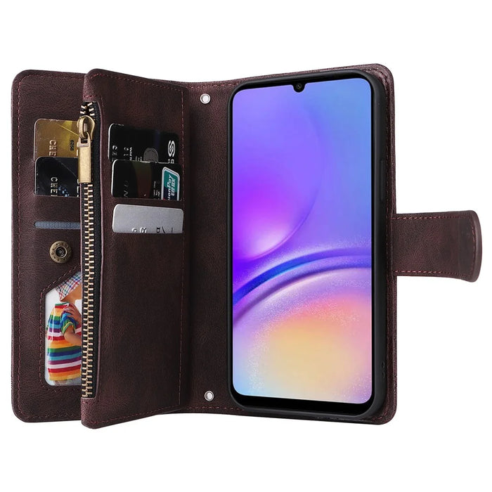 For Samsung Galaxy A05 4G Case Zipper Pocket Wallet Phone Leather Cover - Brown - 2