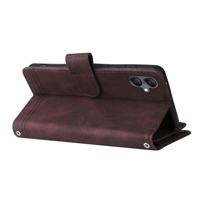 For Samsung Galaxy A05 4G Case Zipper Pocket Wallet Phone Leather Cover - Brown - 4