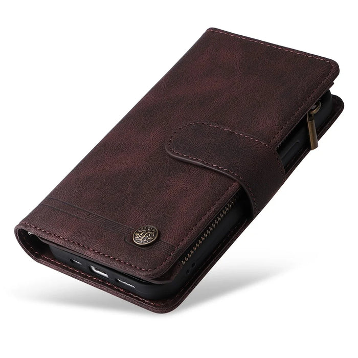 For Samsung Galaxy A05 4G Case Zipper Pocket Wallet Phone Leather Cover - Brown - 6