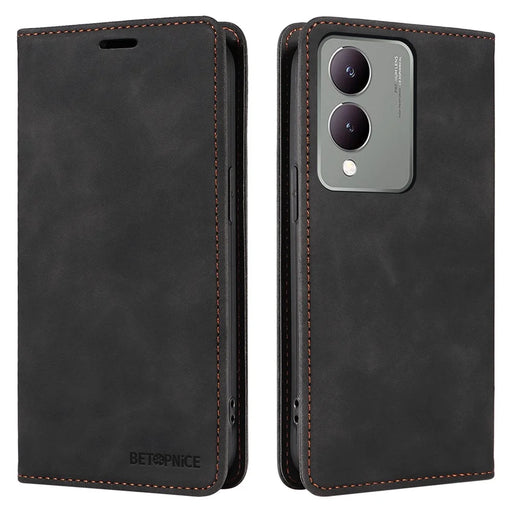 BETOPNICE 003 for vivo Y17s 4G Case RFID Blocking Wallet Phone Stand Cover - Black - 1